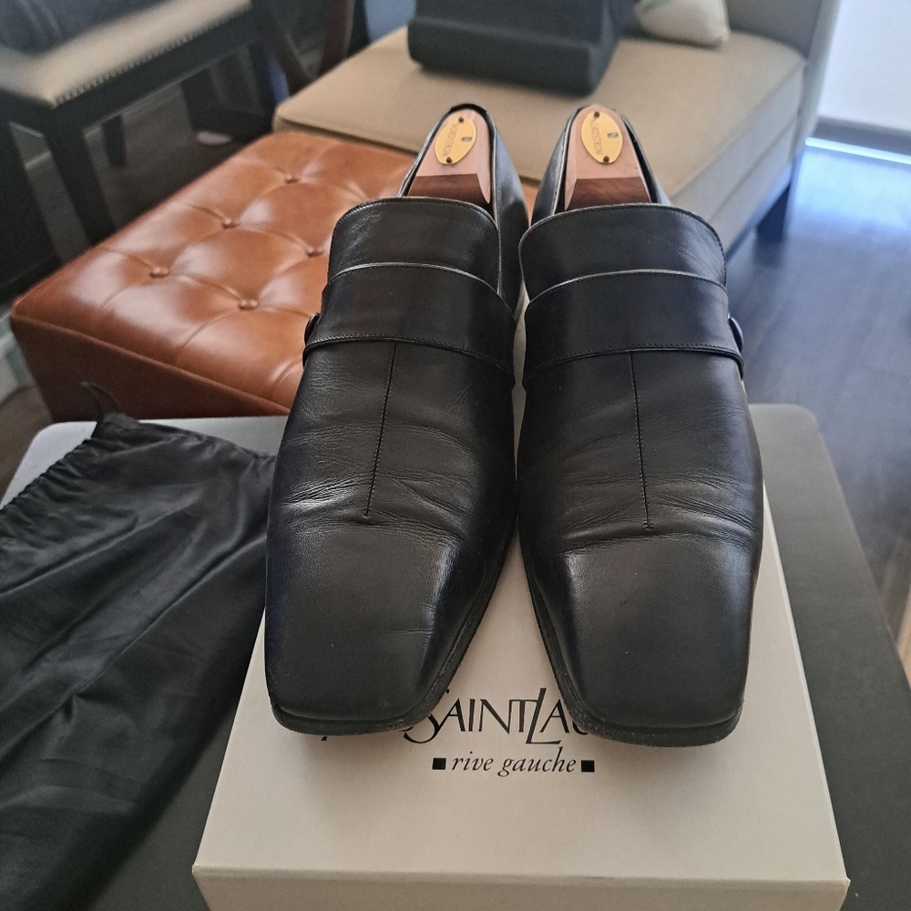 YSL Men's loafers,  black,  size 42, side button detail,  sleek smooth looking .